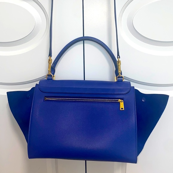 CELINE - Trapeze Large Blue Drummed Leather Bag - Picture 7 of 13